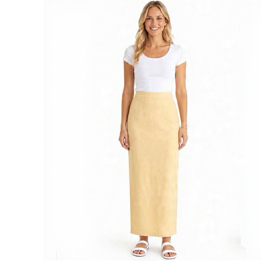 Petal And Pup Womens Skirt Size XL Yellow Linen Blend Pencil Rear Slit Maxi New